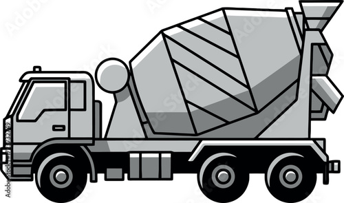 Concrete mixer truck illustration, a heavy-duty vehicle used for transporting concrete on construction sites