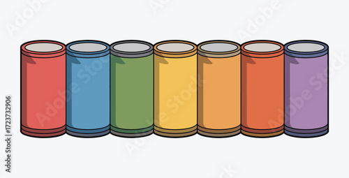 Colorful cans lined up in a row spectrum of colors design