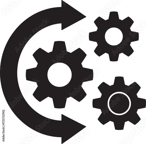 Black gears and circular arrow with two arrows cogwheels mechanism