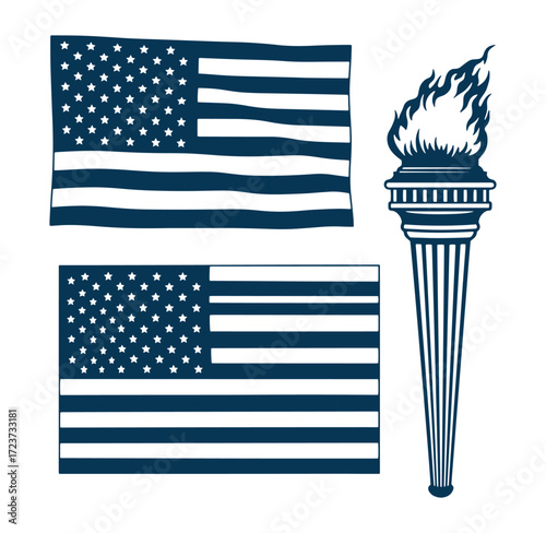 American flags and torch of liberty design for patriotic celebration of united states