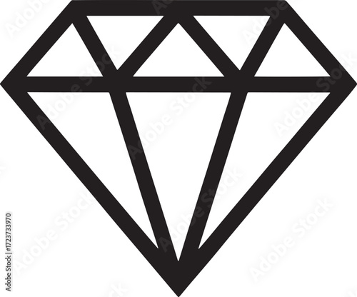 Black outline of a faceted diamond shape with clean lines jewel gemstone