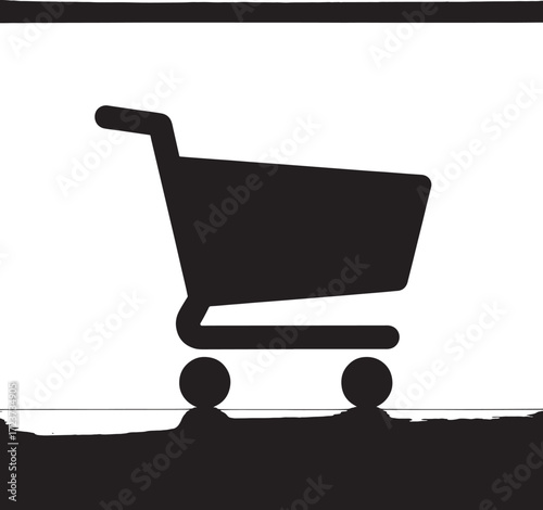 Black shopping cart icon on white background with textured bottom trolley commerce
