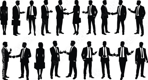 Business people silhouettes in conversation, professional teamwork, corporate communication, office workers meeting, leadership discussion, handshake partnership, executives collaboration, 