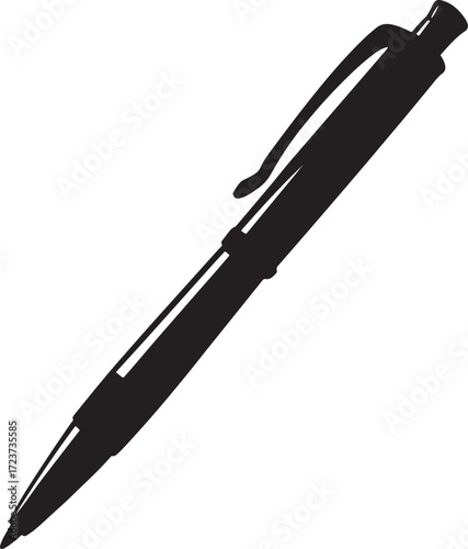 Black silhouette of a ballpoint pen on white background writing stationery