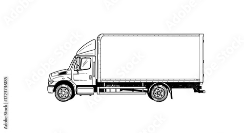 Delivery Box Truck Vector Illustration Black and White Sketch Style