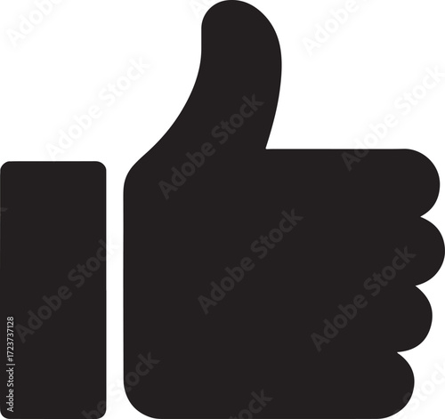 Black silhouette of a thumb up gesture on a white background like approval