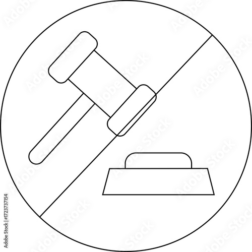 sketch of prohibited icon and judge's gavel icon