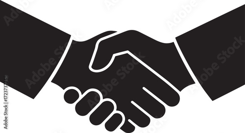 Black silhouette of two hands shaking in agreement Keywords: handshake, hands, shaking, agreement
