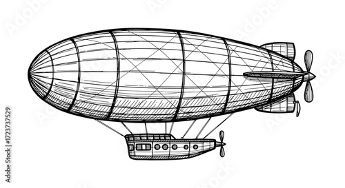 Vintage Airship Illustration: Steampunk Dirigible Soaring in the Skies