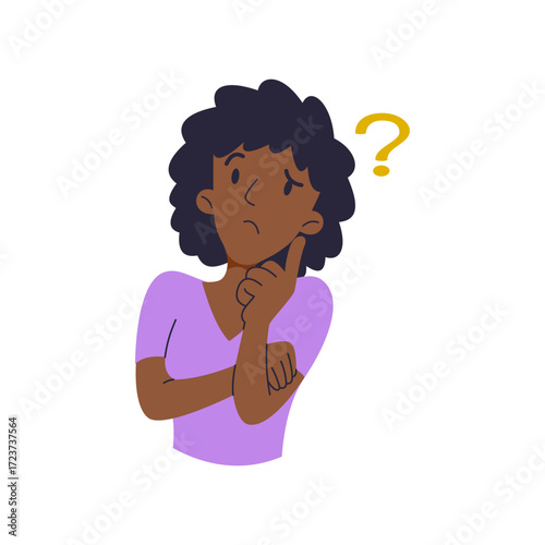 Schoolgirl with questions. Training, education and learning. The child pulls his hand up. Cartoon flat vector illustration isolated on white background
