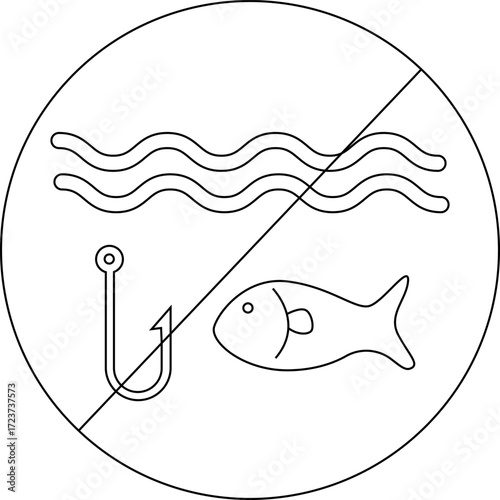 sketch of prohibited icon and fishing icon