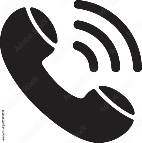 Black telephone receiver icon with white sound waves Keywords: telephone, phone, call, communication