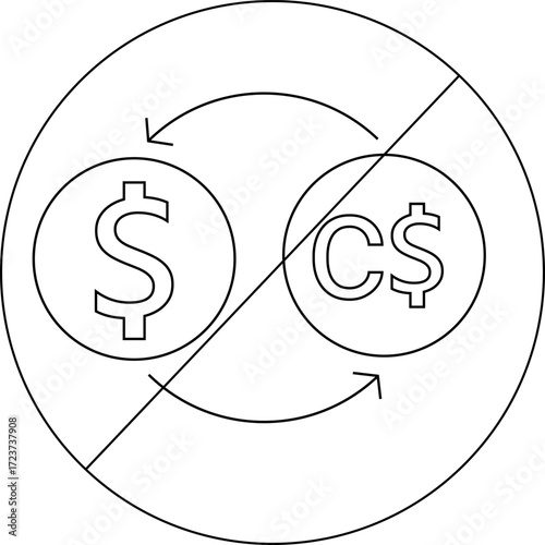 prohibited icon sketch and icon convert dollar coins to canadian dollar coins