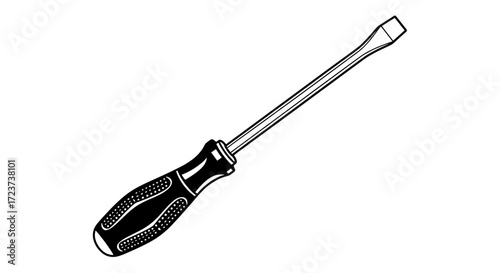 Flathead Screwdriver Tool Illustration in Black and White Minimalist Style