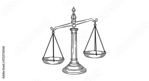 Black And White Justice Scales Standing Upright Illustration
