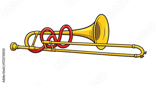 Cartoon trombone isolated on white background for musical education purposes.