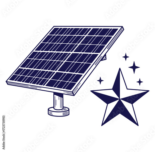 Clean energy renewable solar panel with star elements isolated on white background