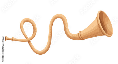 Decorative hunting horn with a swirling design on a white backdrop