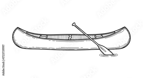 Simple black outline of a canoe and a paddle