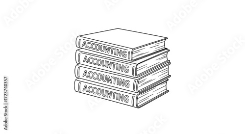 Stack of Accounting Books in Black and White Illustration Style