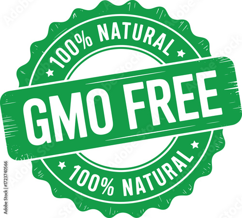 Green 100% Natural GMO Free stamp with serrated edge GMO free seal