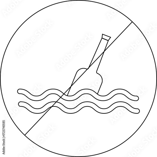 sketch of prohibited icon and bottle icon floating in the sea