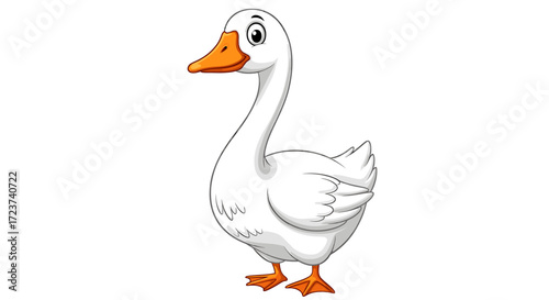 Cute cartoon goose with white feathers on a bright background.