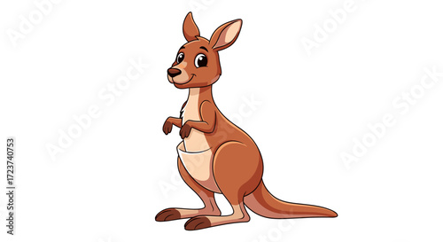 Cartoon Kangaroo Standing Upright and Smiling on White Background