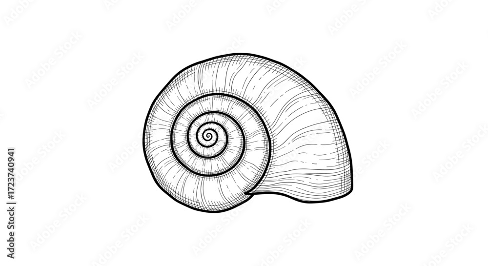 Obraz premium Detailed monochrome line art illustration of a nautilus shell on white.