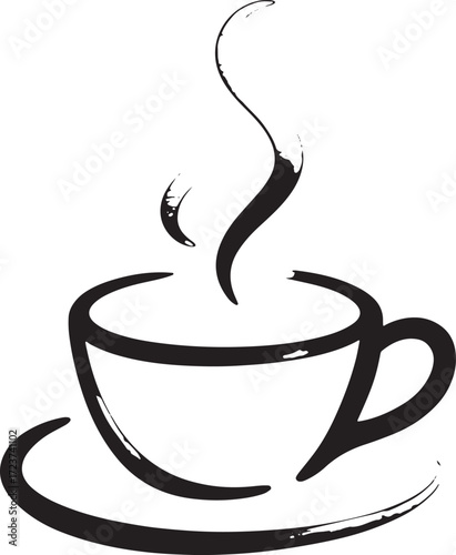 Hand drawn coffee cup with steam on white background drink beverage