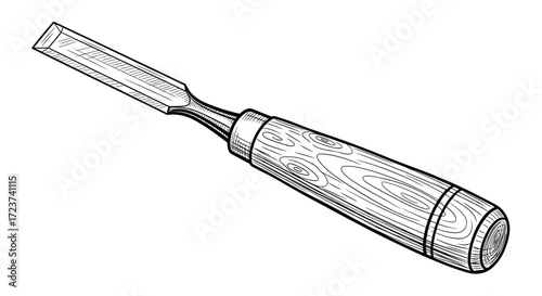 Illustration of a Wood Chisel Tool with a Wooden Handle
