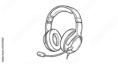 Detailed sketch of modern gaming headset for audio entertainment