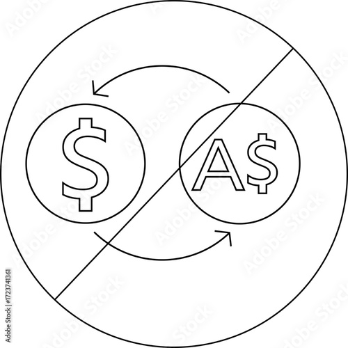 prohibited icon sketch and icon convert dollar coins to Australian dollar coins