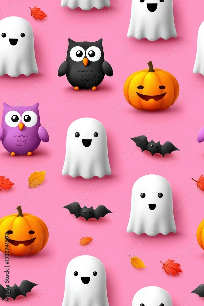 Fototapeta premium Fun and Colorful Halloween Characters on Pink Background
