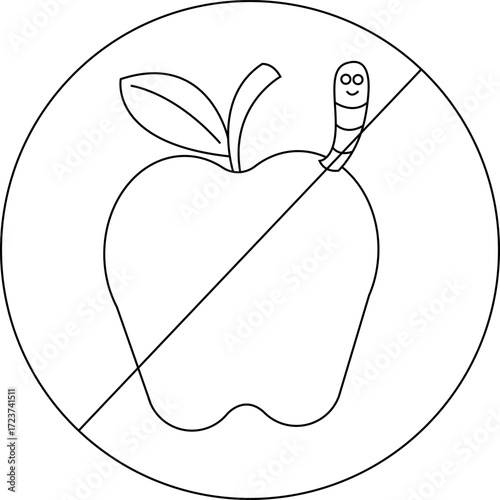 sketch of forbidden icon and apple icon with worms