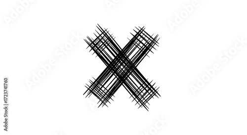 Hand-drawn crosshatch pattern in stark black and white creates bold contrast