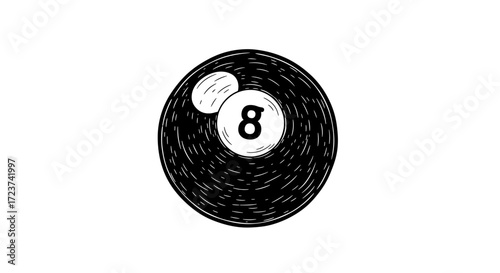 Hand-Drawn Eight Ball on White Background for Design Projects