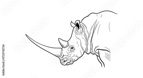 Majestic rhinoceros illustration with clean linework and simple white background