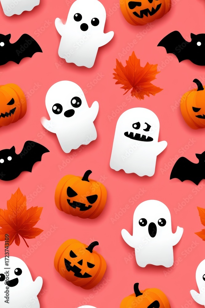 Fototapeta premium Colorful Ghosts and Pumpkins Pattern for Halloween Celebration
