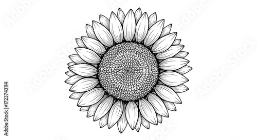 Elegant sunflower illustration with detailed petals on a white background
