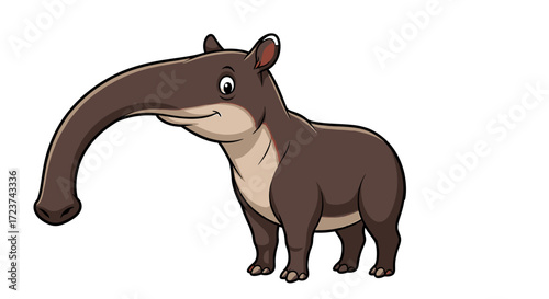 Cute Cartoon Tapir Isolated on White Background Illustration
