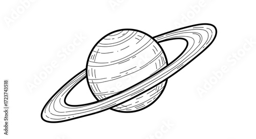 Saturn Planet Line Art Illustration on Simple White Background