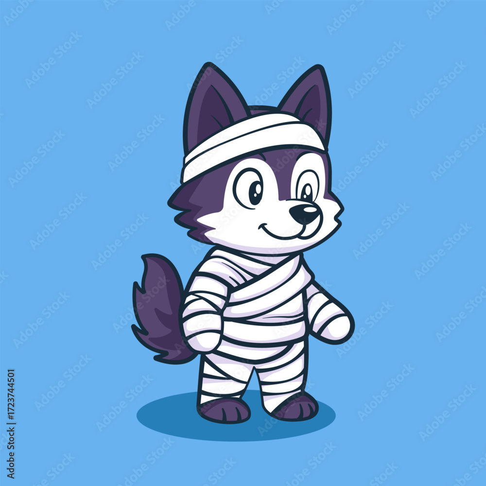 Fototapeta premium Cute Cartoon Wolf Dressed as Halloween Mummy