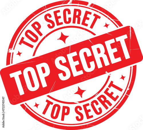 Red distressed stamp with " TOP SECRET" text and stars top secret