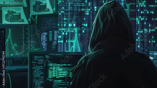 Wallpaper Mural Cyber hacker,Hooded Hacker in Dark Cyber Space, Cybersecurity Threat, Anonymous Programmer Coding Malware, Digital Crime Scene, Hacker Attack on Computer Systems, Dark Web Hacking Activity Torontodigital.ca