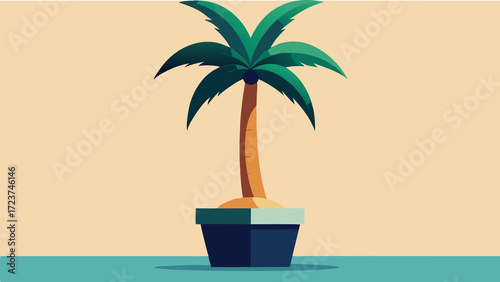 A beautiful vector illustration of a tropical island with palm trees and a sunny beach, perfect for a summer vacation