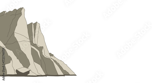 Illustrated Rocky Mountain Cliff Face with Sharp Peaks and Crevices.