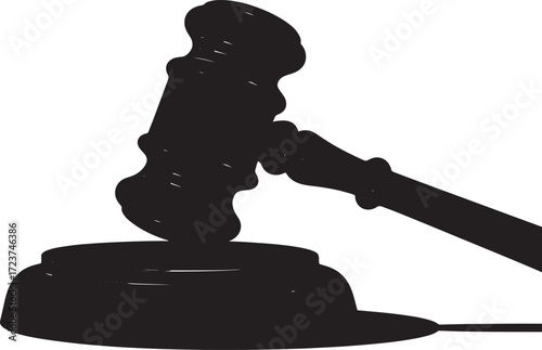 Silhouette of a judge's gavel and sounding block on white background Keywords: gavel, judge, law