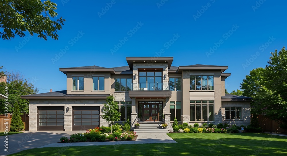Fototapeta premium Luxury house in montreal canada against blue sky