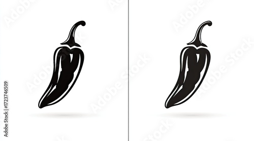 Two identical black chili pepper silhouettes, one slightly offset, on a white background